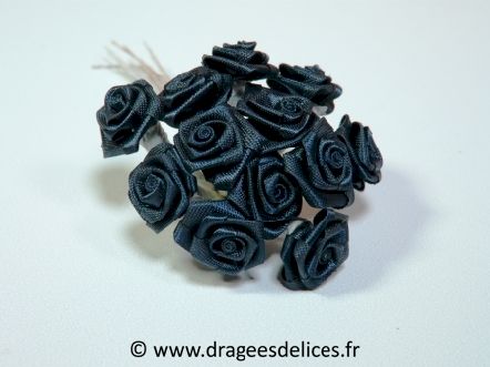 Fleur mini rosette ourlée pour décorations de tulles et boites de dragées : Fleur mini rosette ourlée bleu marine pour décorations de tulles et boites de dragées