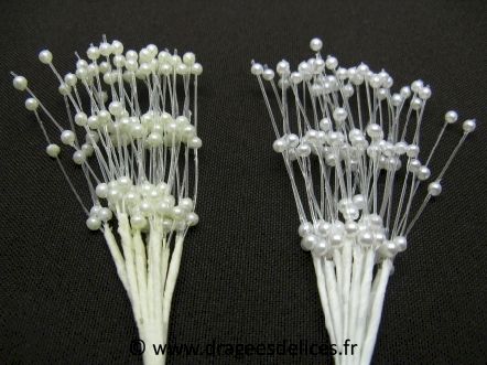 Tige de trois brins de perles pour décorer tulles et boites dragées