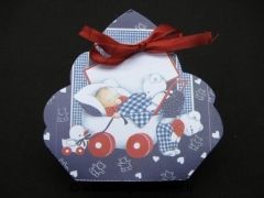 Eventail en carton à garnir de dragées pour baptême bébé landau 