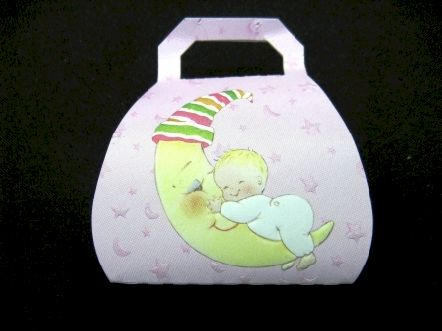 Valisette en carton pour dragées de baptême bébé lune : Valisette en carton pour dragées de baptême fille bébé lune