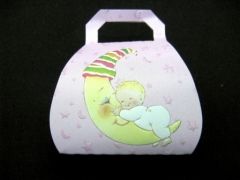Valisette en carton pour dragées de baptême bébé lune Fille