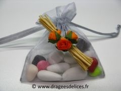 Sac en organza pas cher pour mariage baptême et communion Gris