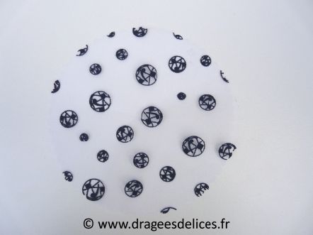 Rond de tulle à dragées floqué manille : Tulle flocké manille pas cher bleu foncé