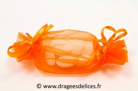 Sac papillote en organza pour mariage baptême et communion : Sac papilotte en organza pour dragées coloris orange