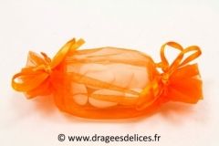 Sac papillote en organza pour mariage baptême et communion Orange