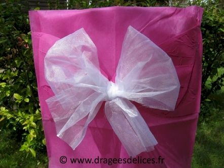 Décor de chaise en intissé : Exemple de présentation avec un noeud en organza