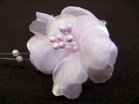 Fleur de seringat avec tiges de perles pour décoration de rond de tulle à dragées : Fleur de seringat rose avec tiges de perles pour décoration de rond de tulle à dragées