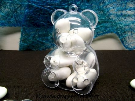 Oursons en plexiglass pour baptême garçon ou fille : Oursons transparent pour baptême garçon ou fille
