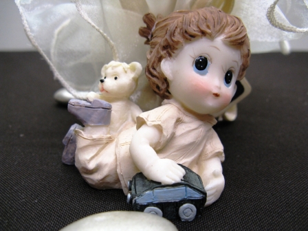 Garçon ou fille sujets de décoration en résine pour baptême : Sujet de décoration pour baptême fille avec son ourson