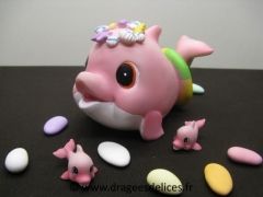 Tirelire dauphin pour cadeaux baptême garçon ou fille Rose