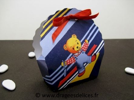 Panier en carton pour baptême collection ours brun