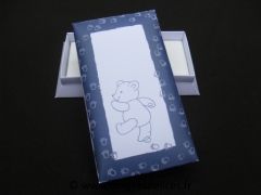 Boite rectangulaire pour dragées de baptême petit pas de nounours Bleu