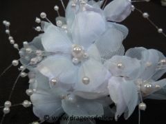 Fleur de seringat avec tiges de perles pour décoration de rond de tulle à dragées Bleu ciel