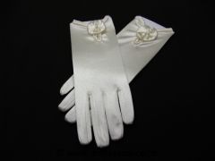 Gants en satin fleur et perles Ivoire