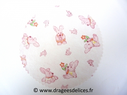 Rond de tulle intissé lapin pour baptême fille