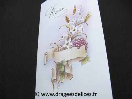 Menu communion épis de blé et grappe de raisins