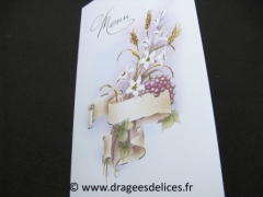 Menu communion épis de blé et grappe de raisins 