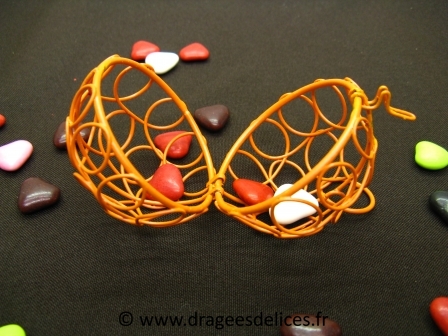 Boule métallique pour dragées en liquidation : Boule métallique orange pour dragées de mariage baptême et communion