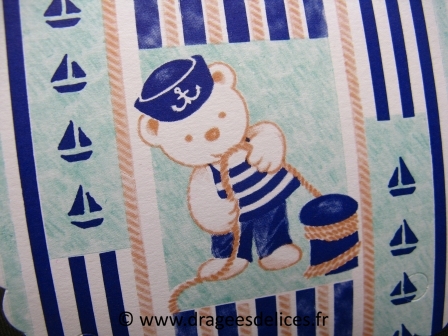 Cornet original pour baptême nounours marin : Dessin du cornet nounours marin pour dragées de baptême