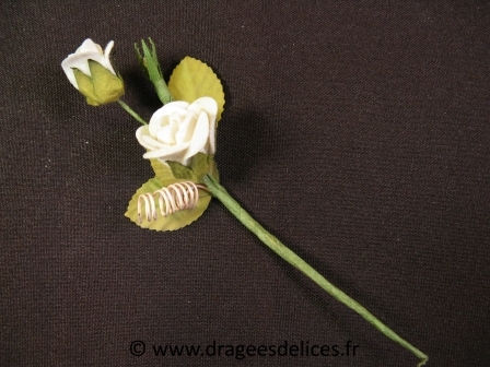 Bouquet de rose en feutrine avec feuilles et bouton de rose : Bouquet de rose blanche en feutrine avec feuilles et bouton de rose