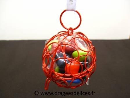 Boule métallique pour dragées en liquidation : Boule métallique rouge pour dragées de mariage baptême et communion