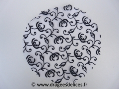 Tulle floqué arabesque pour mariage baptême et communion Bleu marine