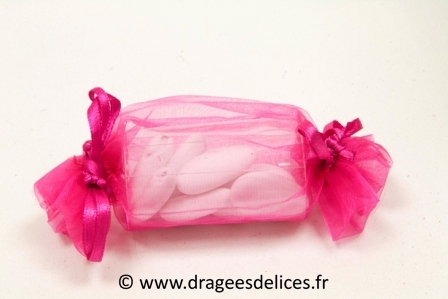 Sac papillote en organza pour mariage baptême et communion : Sac papilotte en organza pour dragées coloris fuchsia