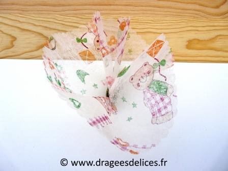 Tulle intissé nounours cœurs pour baptême : Tulle intissé baptême fille