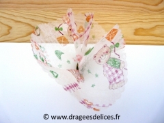 Tulle intissé nounours cœurs pour baptême Rose