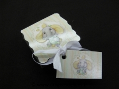 Boite carrée baptême avec étiquette collection éléphant mimi 