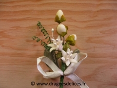 Bouquet pour décoration en pâte à sel avec feuilles et ruban Ivoire