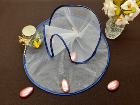 Voile Morgane avec bordure en satin à garnir de dragées : Voile morgane avec bordure bleu royal en satin à garnir de dragées
