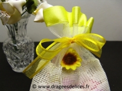 Lot de 16 sacs en dentelle et tulle bord en satin avec fleur de tournesol 