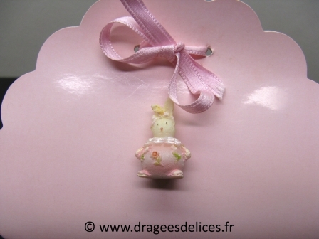 Mini lapin rose ou ciel pour décoration de boites dragées : Mini lapin rose pour décoration de boites dragées