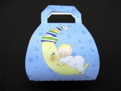 Valisette en carton pour dragées de baptême bébé lune Garçon