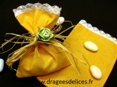 Sac à dragées en coton et dentelle Jaune mimosa