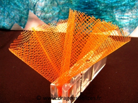 Rond de tulle en résille unis pour dragées : Rond de tulle orange en résille unis pour dragées