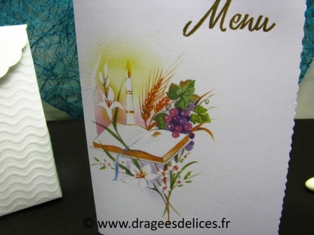 Menu communion bible et bougie avec carte de table : Détail du dessin du menu