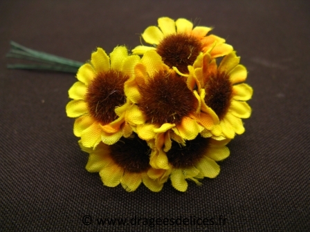 Lot de 25 fleurs de tournesol pour décoration de tulles et boites de dragées