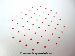 Tulle floqué cœurs à garnir avec des dragées Rouge