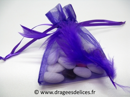 Sac en organza pas cher pour mariage baptême et communion : Sac en organza pas cher à garnir de dragées couleur prune