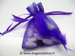 Sac en organza pas cher pour mariage baptême et communion Prune