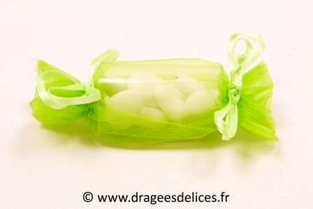 Sac papillote en organza pour mariage baptême et communion : Sac papilotte en organza pour dragées coloris vert menthe