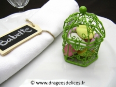 Cage métallique pour mariage baptême et communion en fin de série Vert menthe