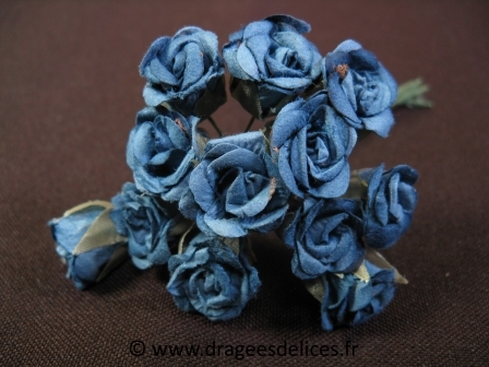 Bouton de rose en papier pour décoration de tulle et boite de dragées : Bouton de rose bleu marine pour décoration de tulle et boite de dragées
