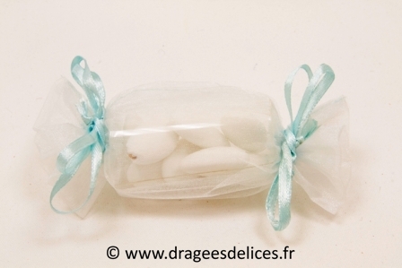 Sac papillote en organza pour mariage baptême et communion : Sac papilotte en organza pour dragées coloris bleu ciel