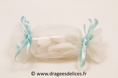 Sac papillote en organza pour mariage baptême et communion Bleu ciel