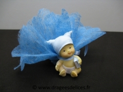 Résine Lulu avec son livre pour baptême garçon ou fille Garçon