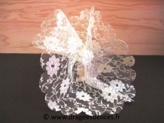 Tulle dentelle fleur pour mariage, baptême, communion Ecru