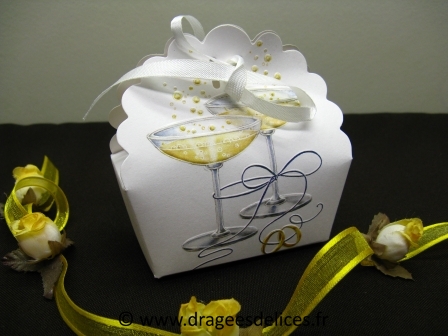 Ballotin coupes de champagne et alliances pour dragées de mariage : Boite à dragées pour mariage coupes de champagne et alliances